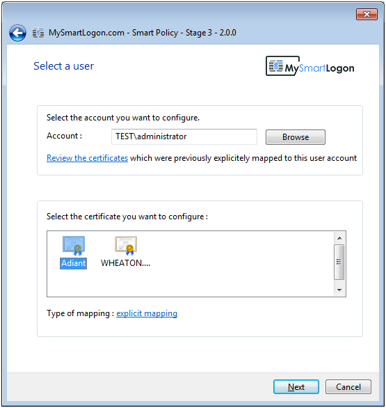 Select certificate & mapping