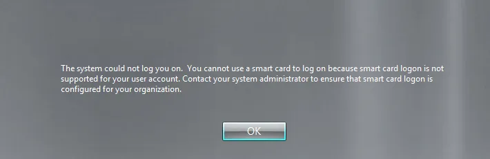 Smart card logon not supported error