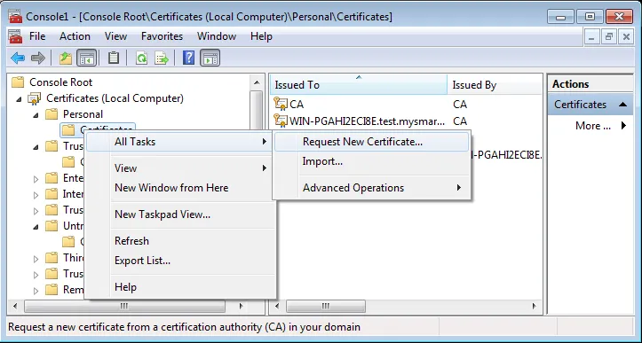 Request new KDC certificate