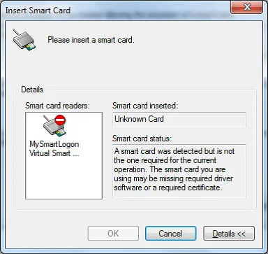 Unknown card shown in dialog