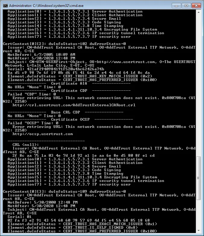 certutil -urlfetch timeout proxy error