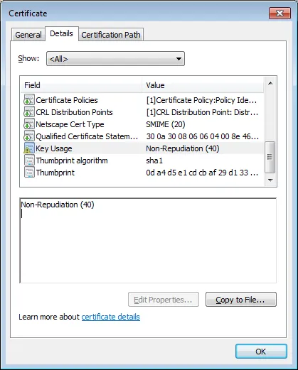 Certificate Key Usage extension - missing