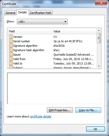 Certificate export complete